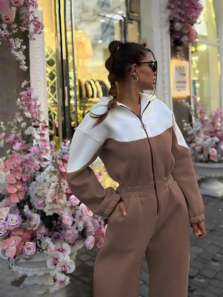 Contrast Color Patchwork Sports Jumpsuit for Women
