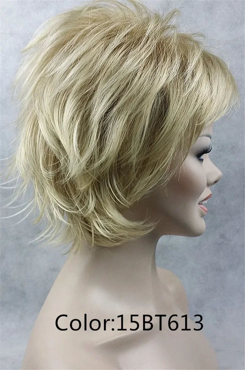 Fluffy Short Straight Layered Blonde Synthetic Wig For Women