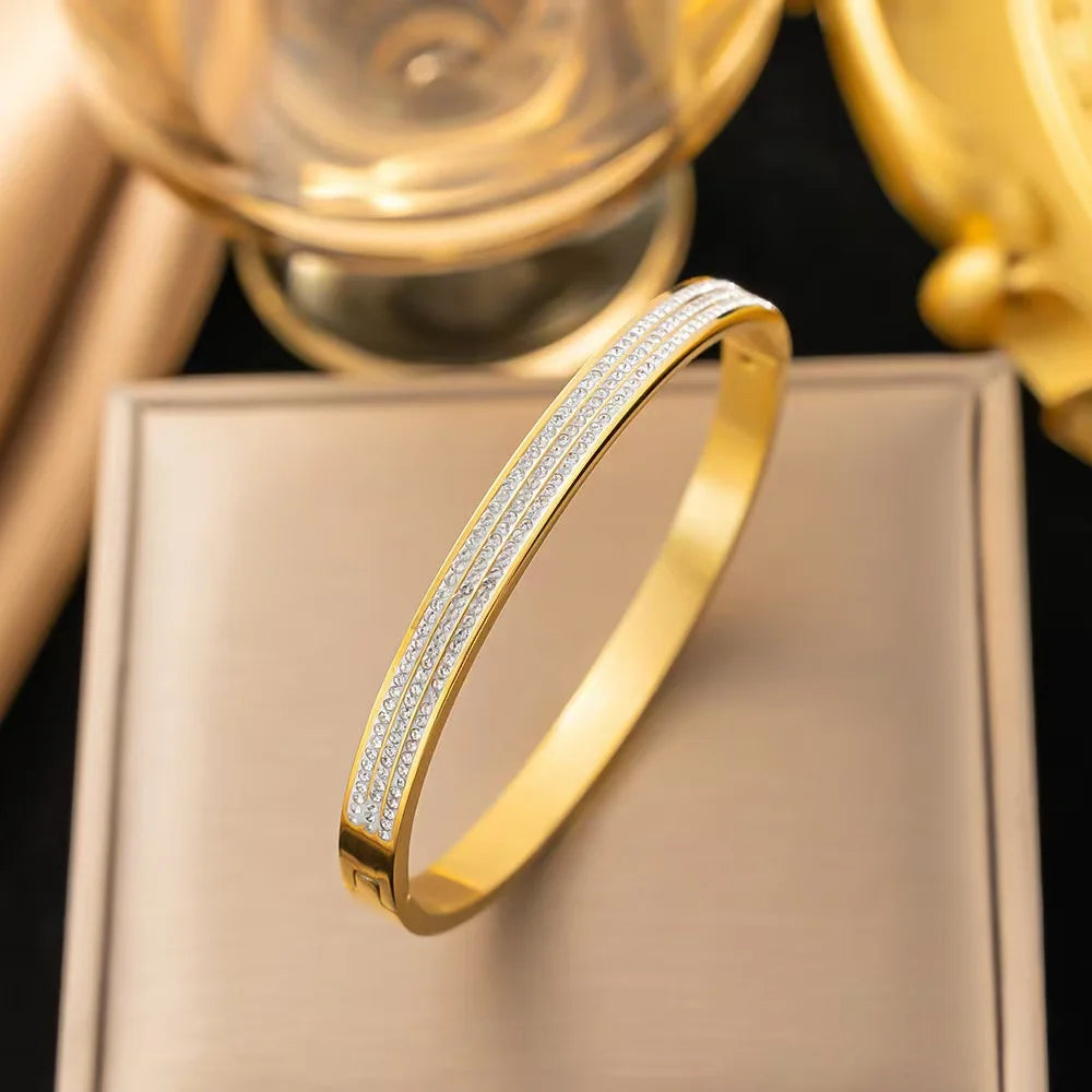 Zircon Half Row Stainless Steel Bangle