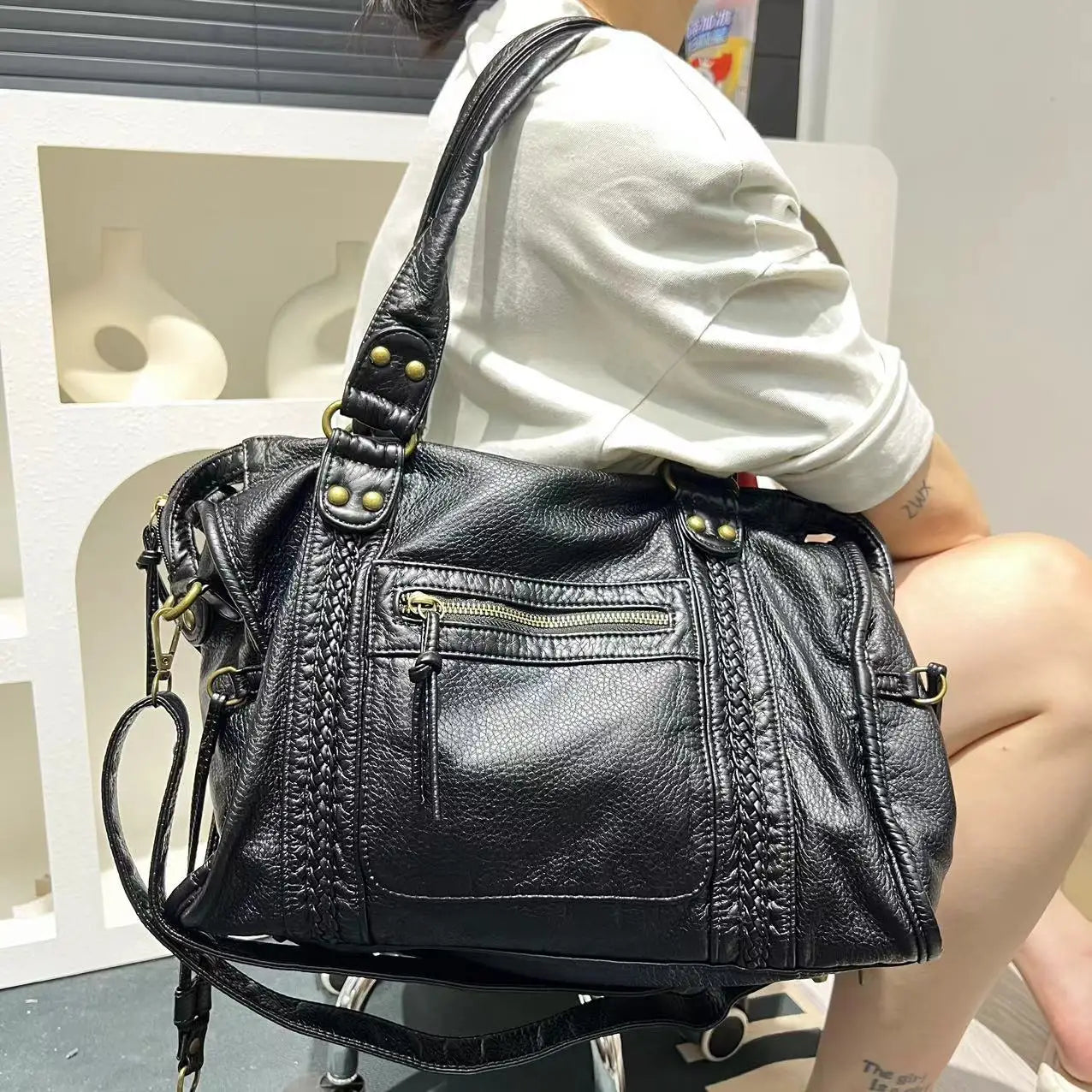 Large Capacity Retro Distressed Shoulder Crossbody Bag for Women