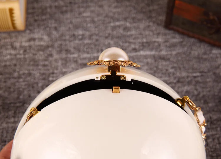 Pearl Embellished Round Acrylic Clutch Bag for Women
