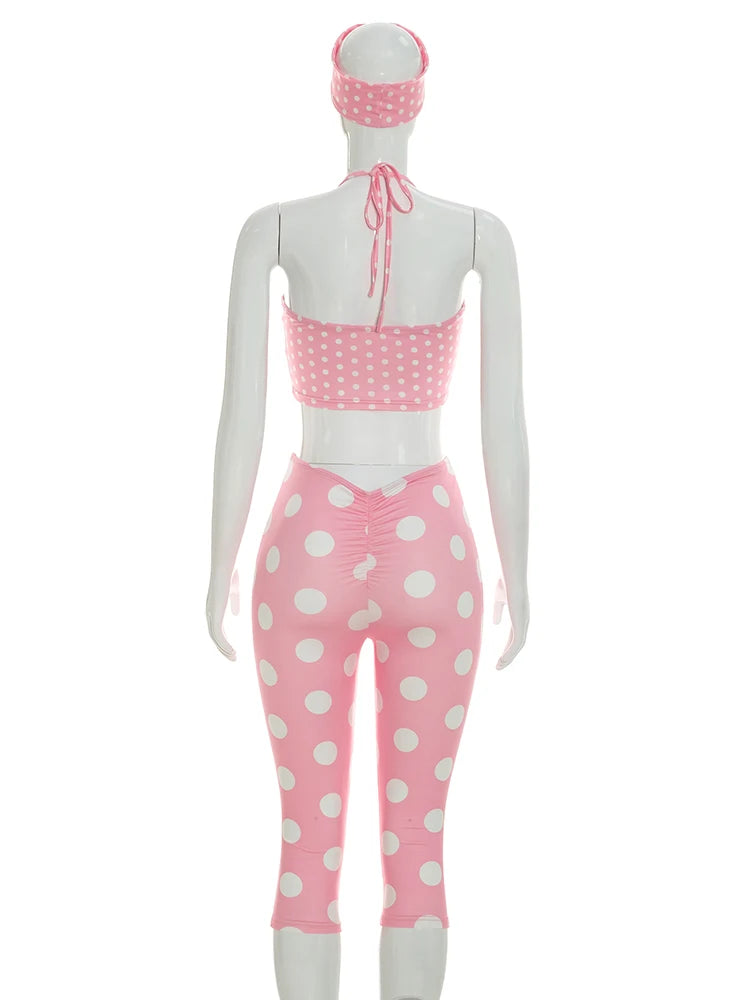 Chic Polka Dot Print Elastic Three-Piece Set for Women