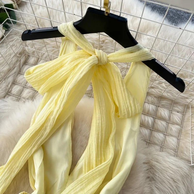 Sleeveless Halter Neck Ruffled Midi Dress for Women