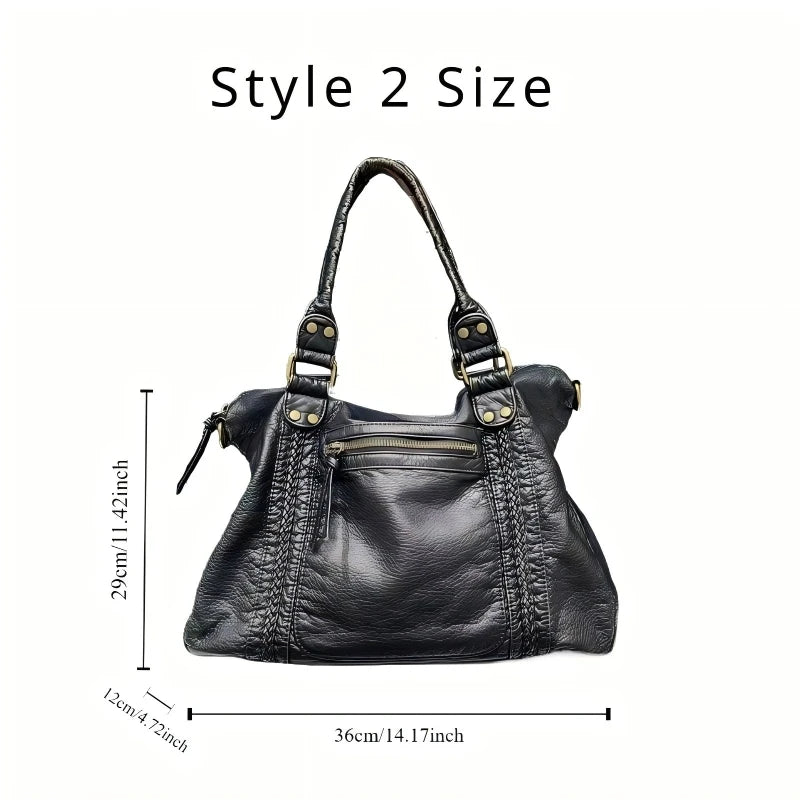 Vintage Washed PU Leather Shoulder Bag