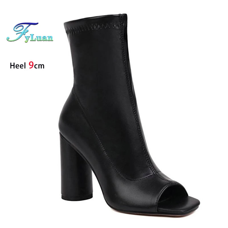 Chic Peep Toe High Heel Ankle Boots