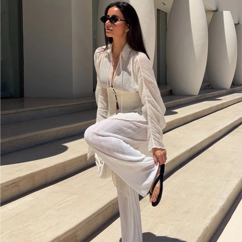 Elegant See-Through Patchwork Long Sleeve Top for Women