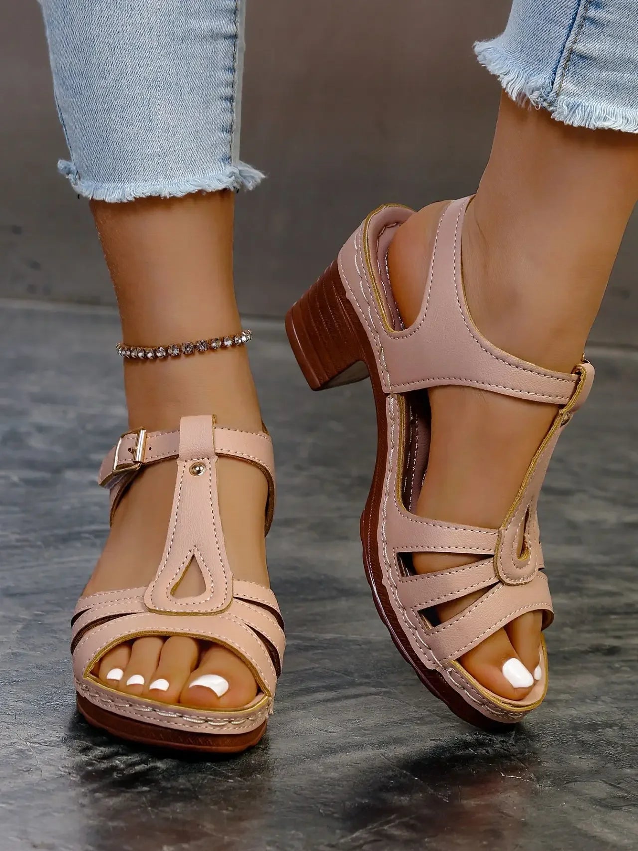 Elegant Square Heel Buckle Sandals