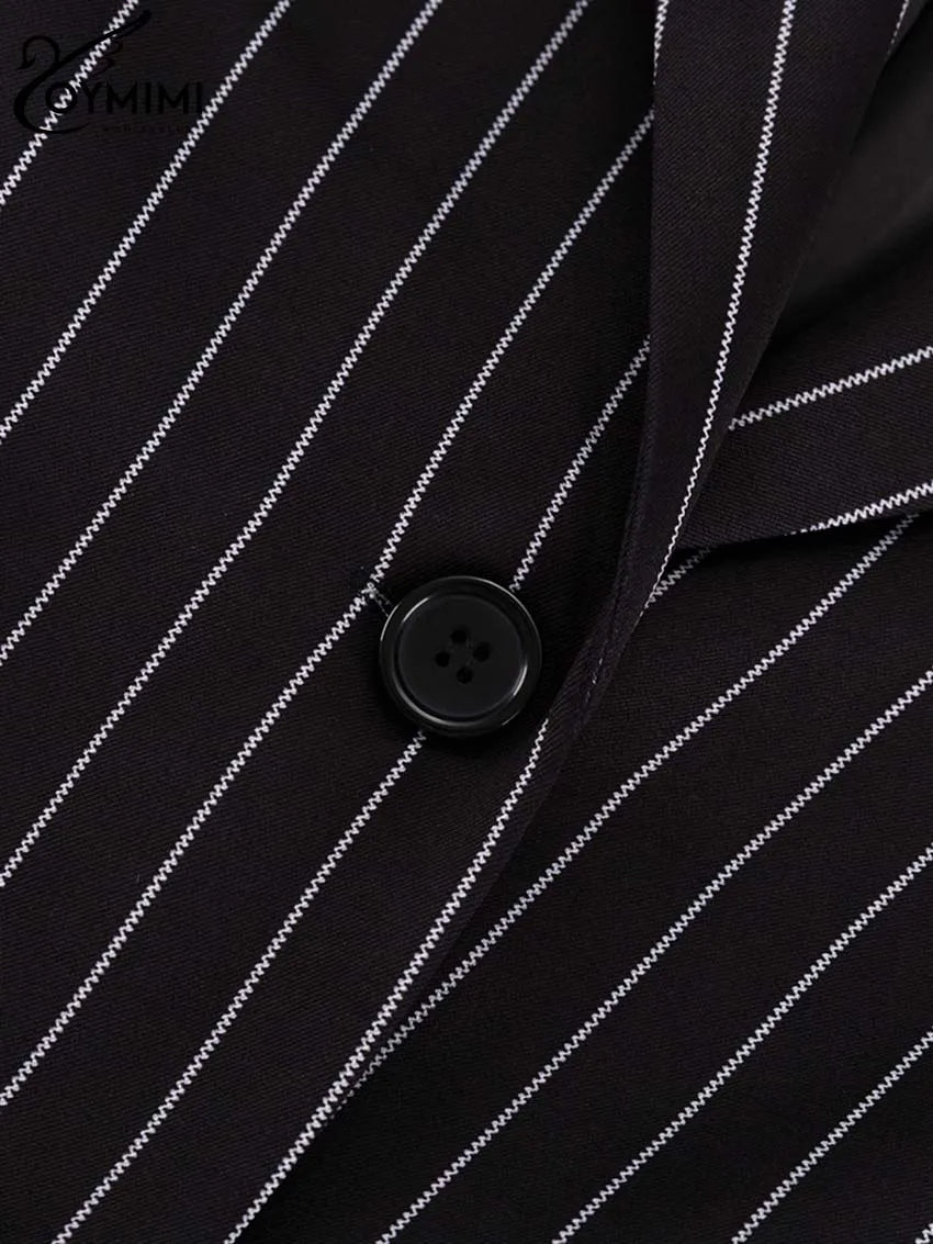 Oymimi Elegant Black Print Two Pice Outfits For Women Fashion Long Sleeve Single Button Blazers And High Waist Shorts Female Set