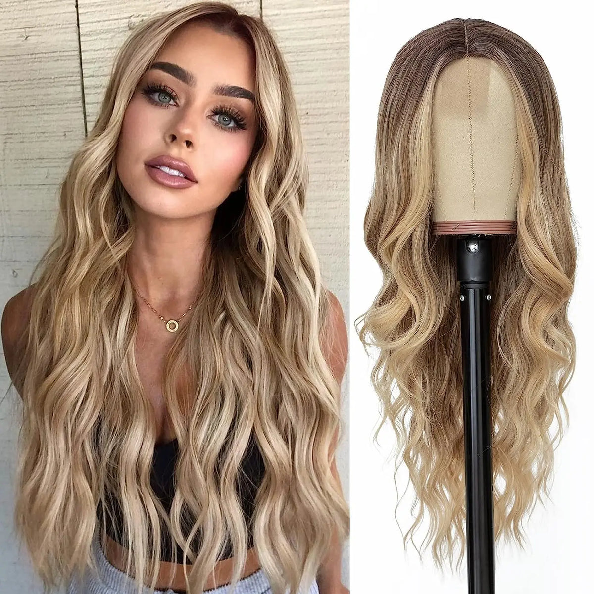 Synthetic Middle Part Wavy Lace Front Wig For Women