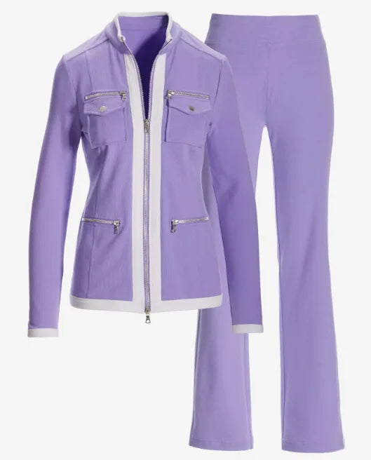 Casual Slim Fit Zipper Top And Sport Pants Set for Women