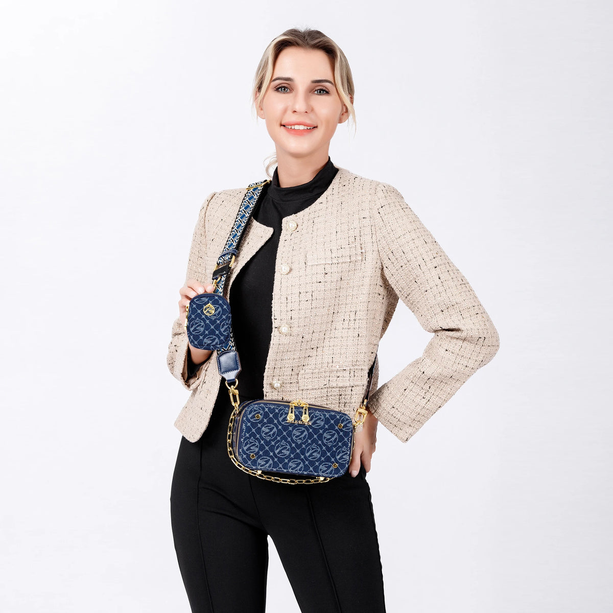 Retro Blue Metal Chain Square Shoulder Bag for Women