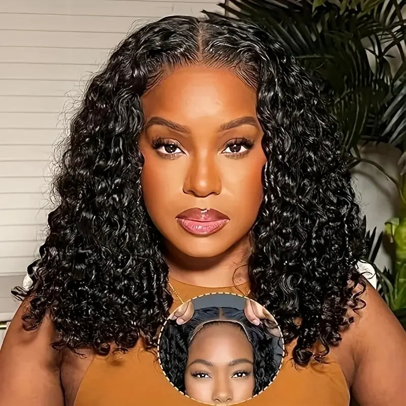 4x4 Put On And Go Glueless Bob Wigs Human Hair Curly For Women Pre Plucked Pre Cut Lace Ready To Wear Kinky Curly Lace Front Wig