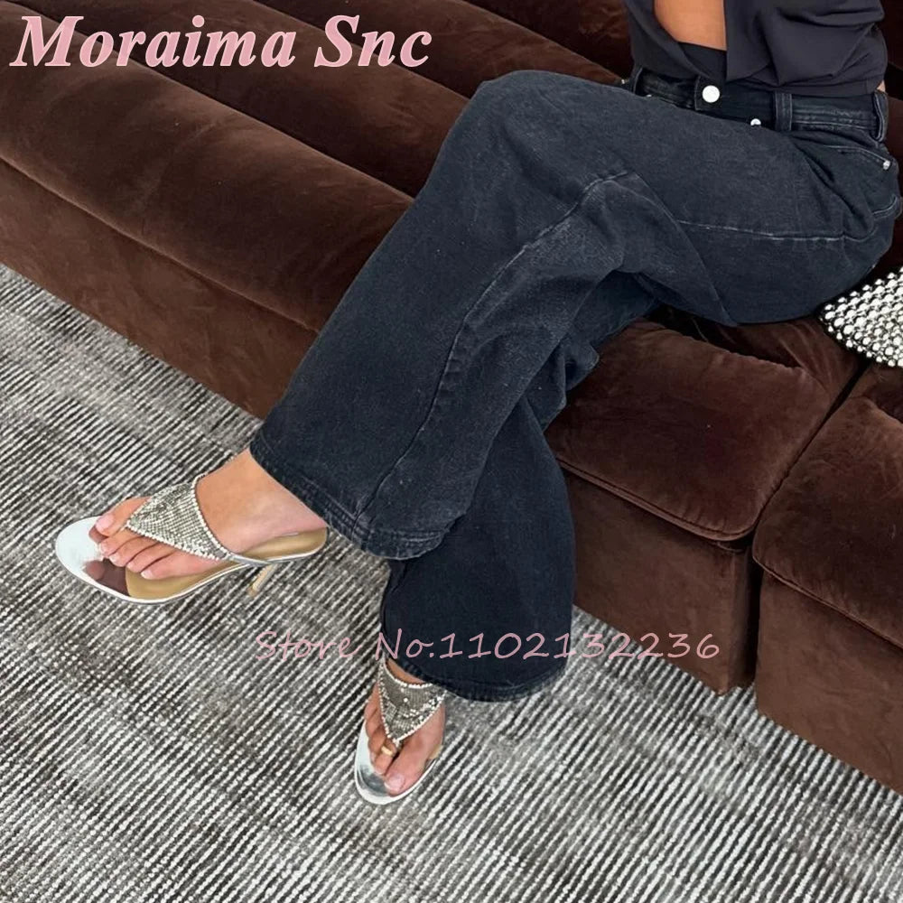 Mirror Silver Metallic Stiletto Heel Mule Sandals For Women