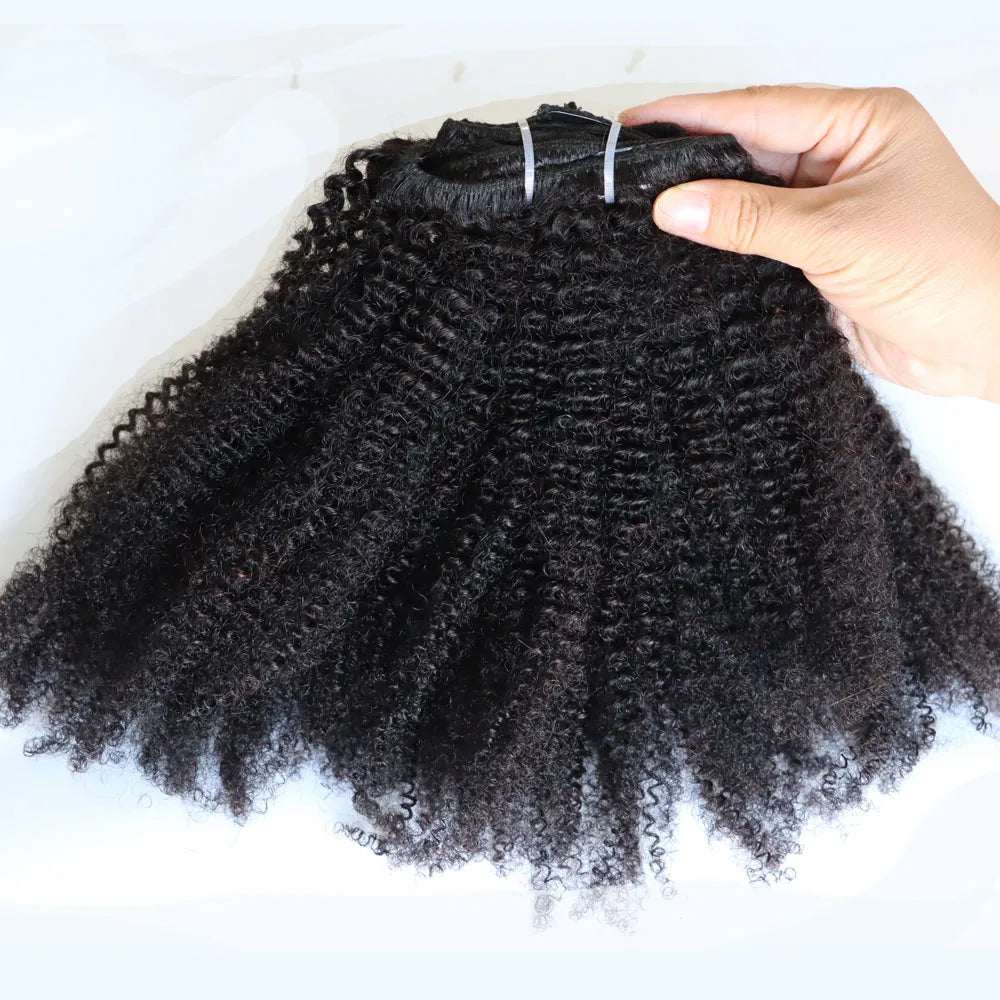 4C Afro Kinky Curly Clip In Human Hair Extensions for Women