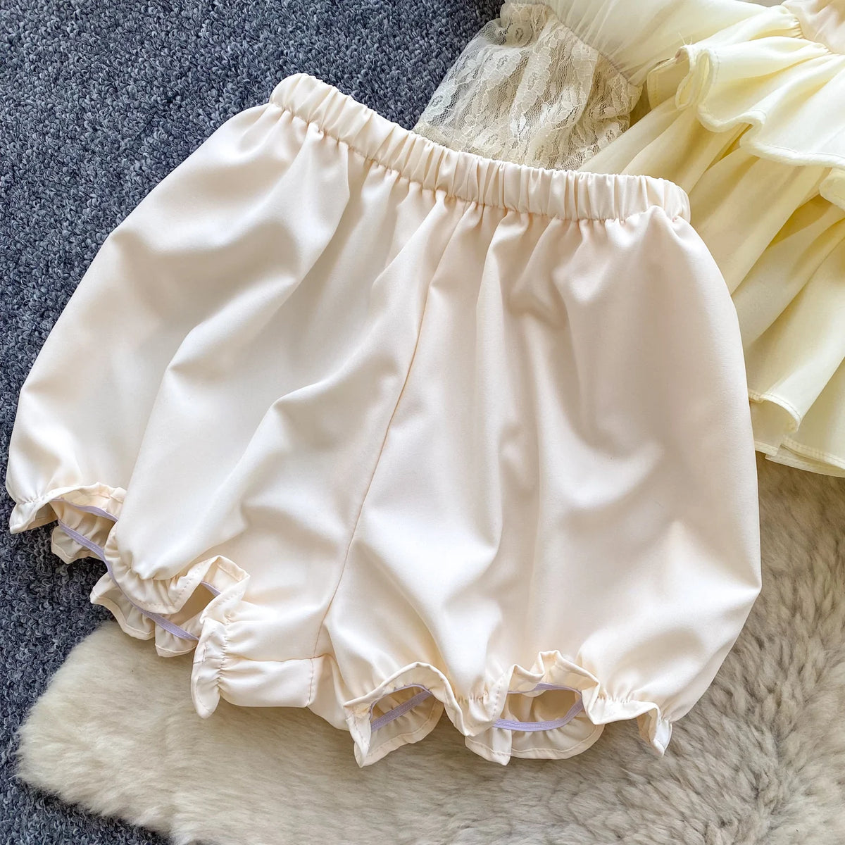 Lace Chiffon Mini Dress With Ruffles and Shorts for Women