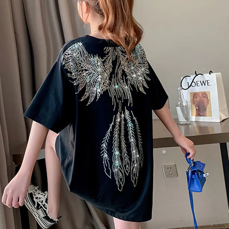 Fashion Women's T-shirt For Summer Short Sleeve Pulovers Midi Loose Clothes Casual Graphic Aesthetic Cotton Tops Korean T Shirt