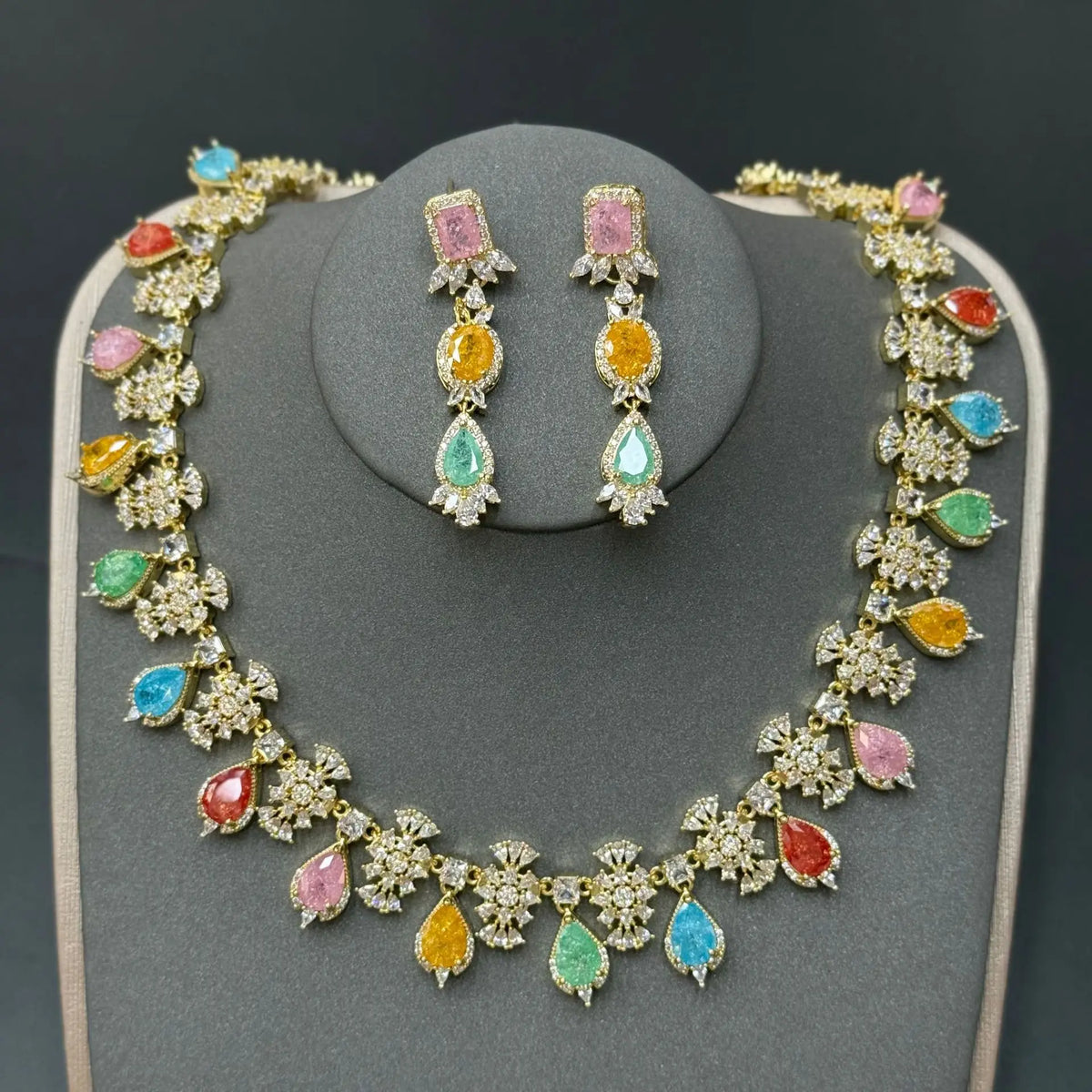 Colorful Zircon Earring and Necklace Jewelry Set for Women