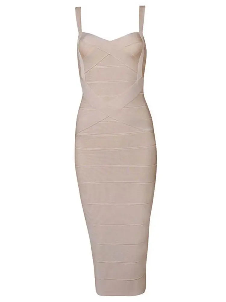 New 2024 Women Sexy Celebrity Midi Red White HL Elastic Bandage Dress Spaghetti Strap Club Bodycon Party Dress Wholesale HL434