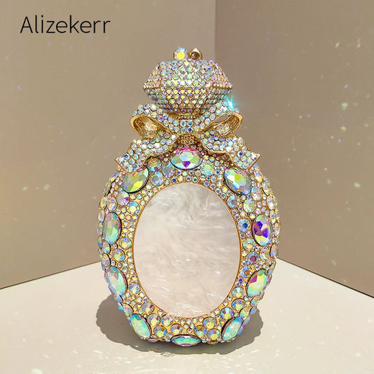 Alizekerr Perfume Bottle Crystal Evening Bags Women Gorgeous Boutique Bow Diamond Metal Clutch Purses And Handbags Wedding Party