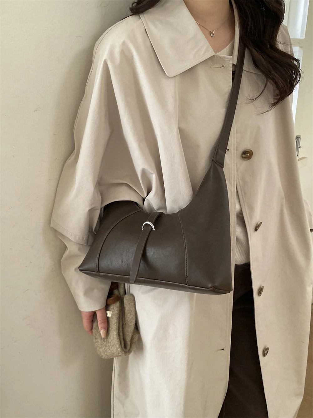 Solid Color Faux Leather Hobo Shoulder Bag for Women