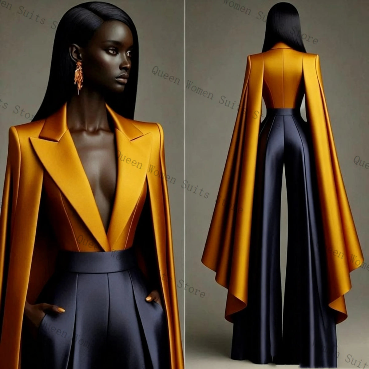 Elegant Dual Color Wrap Blazer And Trousers Set For Women