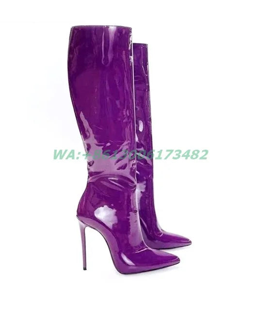Sexy Lady Pointed Toe 12Cm High Heel Boots Women Knee High Pointy Stilettos Boots Plus Size Skinny Boots