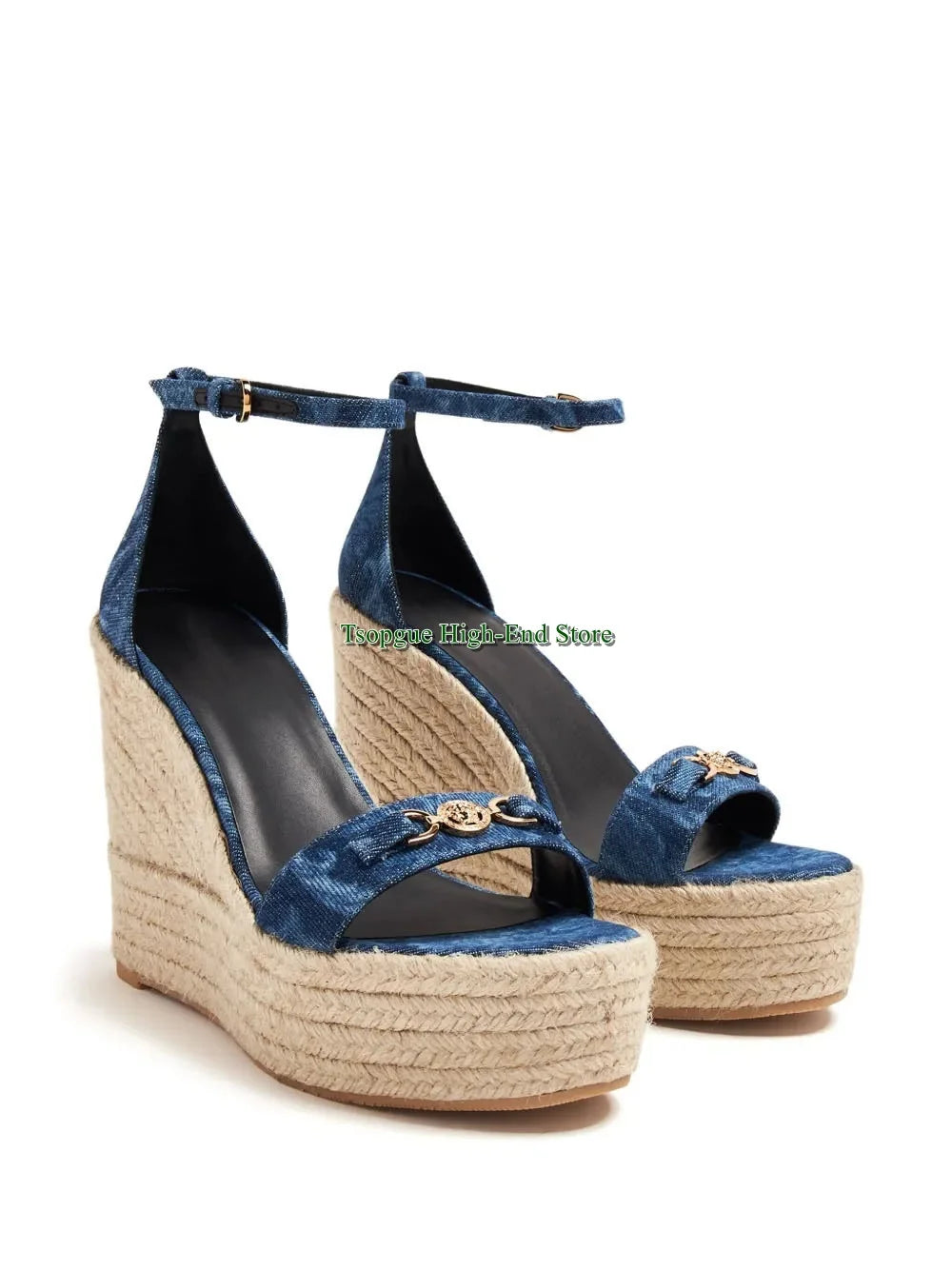 Woven Espadrille Platform Buckle Wedge Sandals for Women