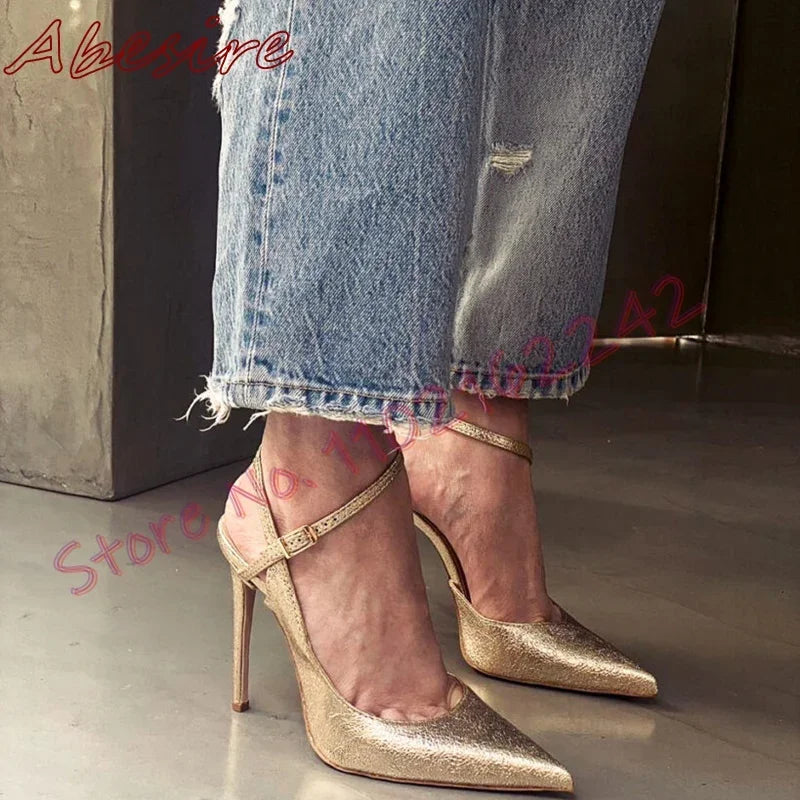Gold Buckle Strap Patent Leather Stiletto Pumps for Women