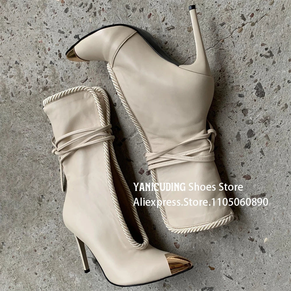 Metallic Pointed Toe PU Leather Ankle Boots for Women