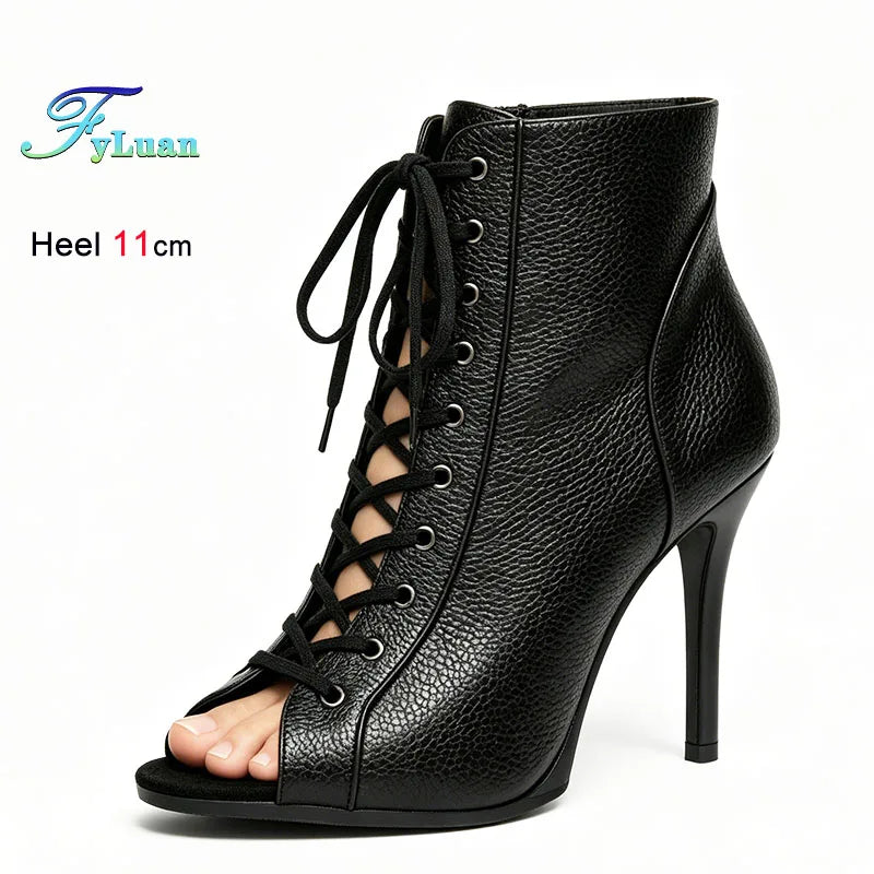 Black Peep Toe Stiletto Ankle Boots