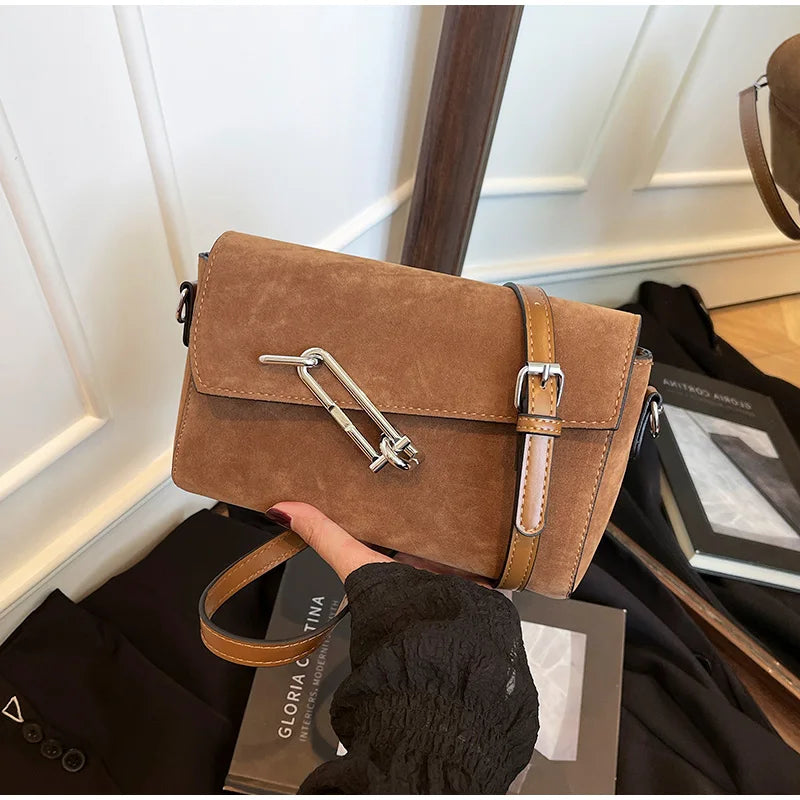 Retro Frosted New Shoulder Bag Women Autumn And Winter Suede High-end Fashion Women's Wallet Versatile Texture Small Square Bag