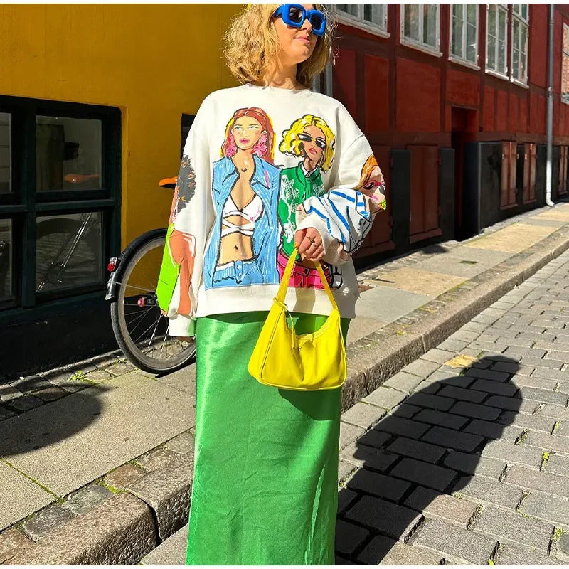 Loose Cartoon Graphic Long Sleeve Sweatshirt for Women