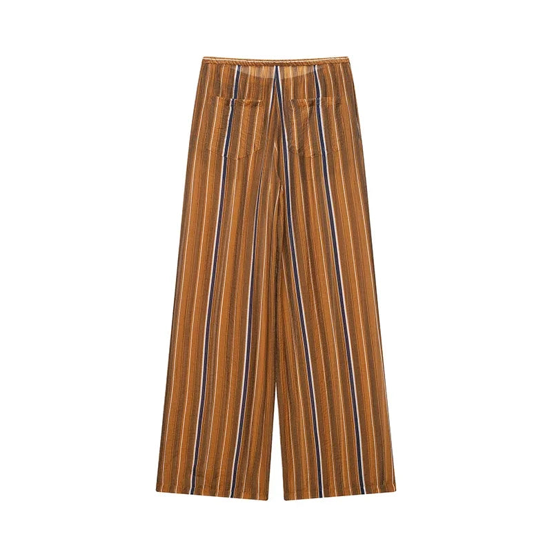 Geometric Printed Wide Leg Loose Pants Set for Women