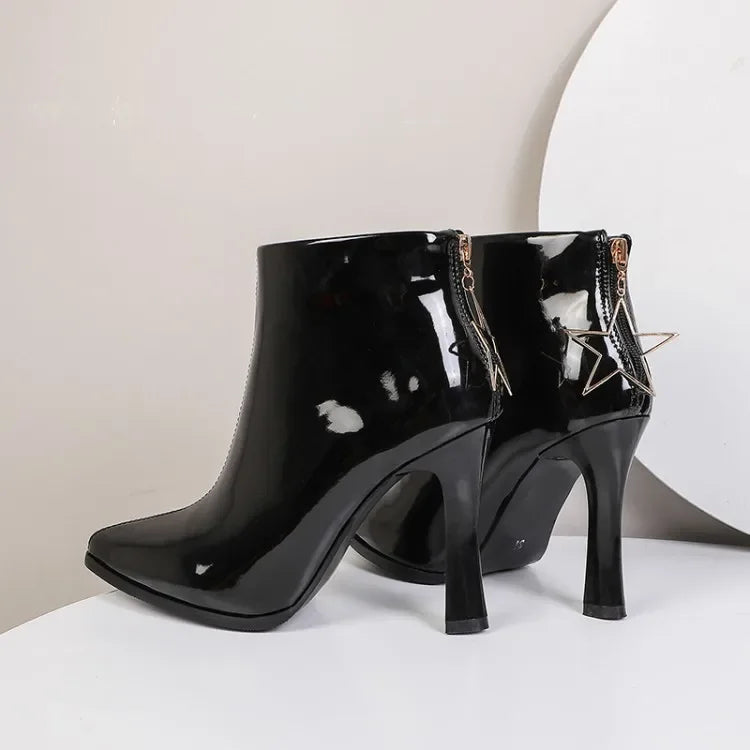 Glossy Patent Leather Zipper Ankle Boots for Women
