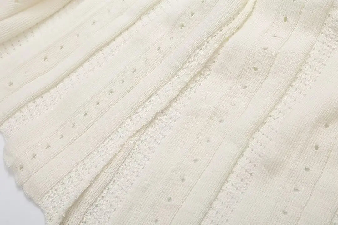 Elegant Pleated Hem Street Fashion O Neck Bell Sleeve Slim Knit Midi Dress 2025 Women Summer Beach Swimsuit Cover Up Tunic A3055