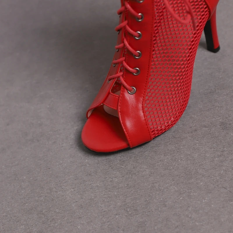 High Heel Mesh Peep Toe Boots
