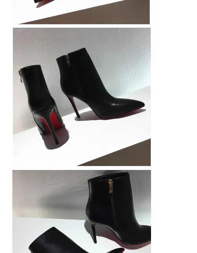 Pointed Toe Soft Leather Ankle Boots With Thin Heels for Women