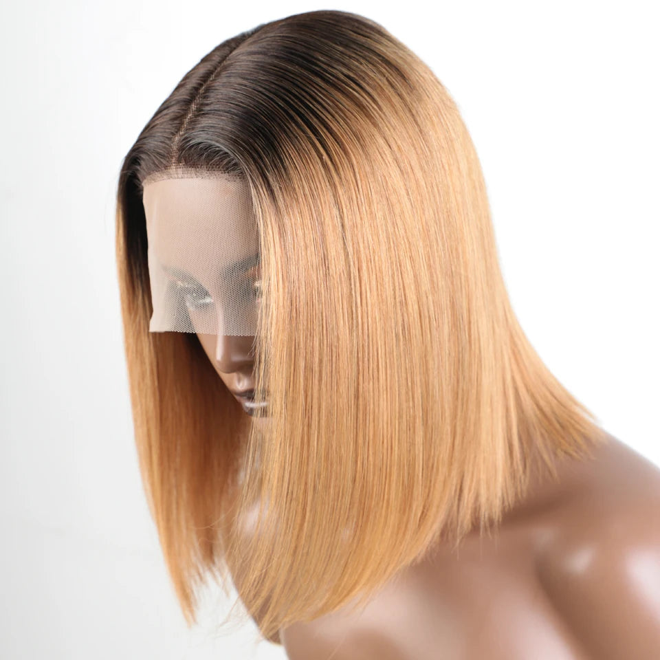 Short Blonde Straight Pixie Cut Lace Front Human Hair Wig for Women