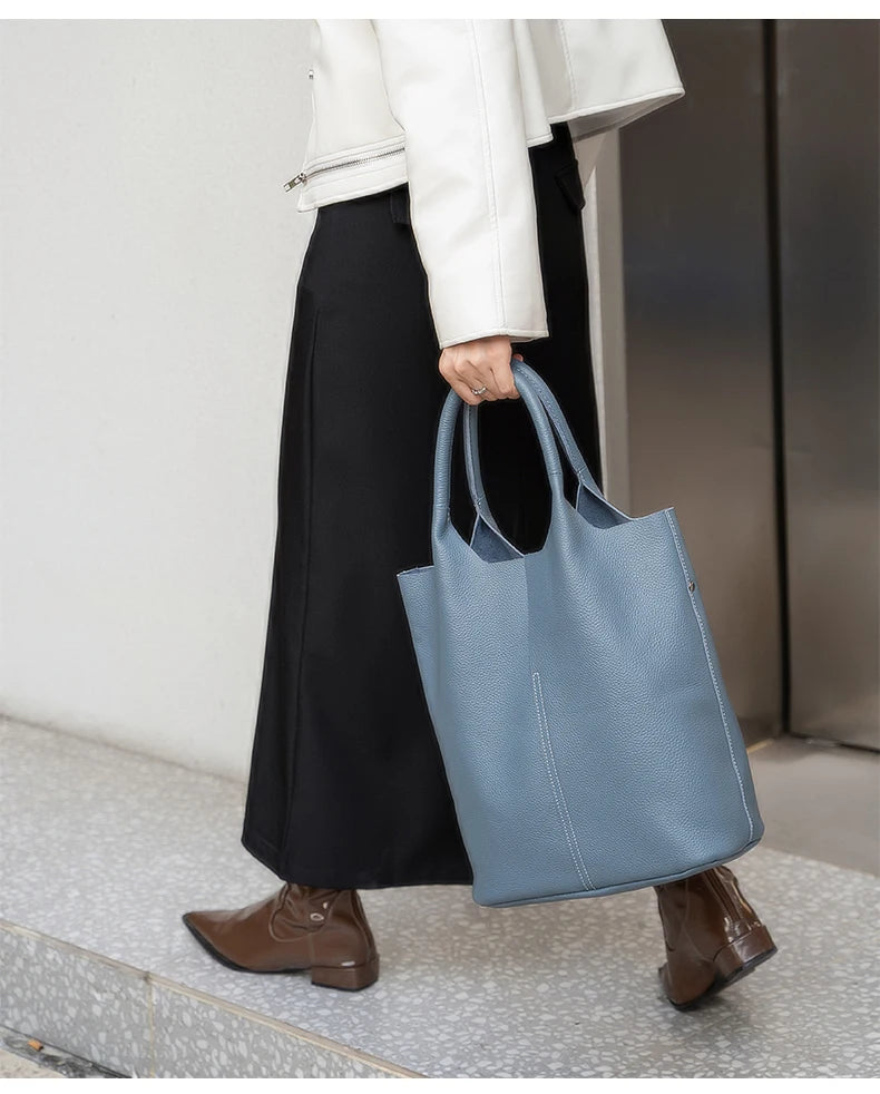 Bucket Bag Ladies Luxury Women Tote Bag Casual Genuine Cow Leather Shoulder Bags ladies Tote Handbags Big Shopper Bag for Female