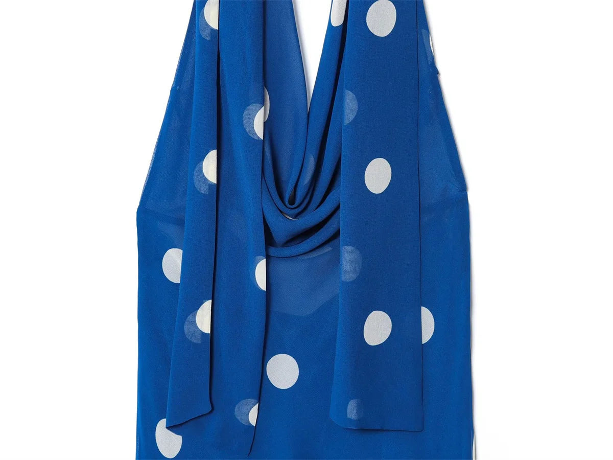 Vintage Polka Dot Backless Halter Maxi Dress for Women