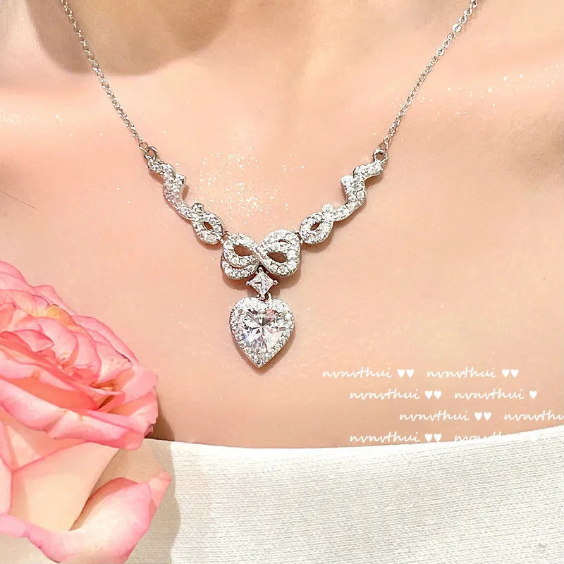 Heart Zircon Pendant Necklace in Sterling Silver for Women
