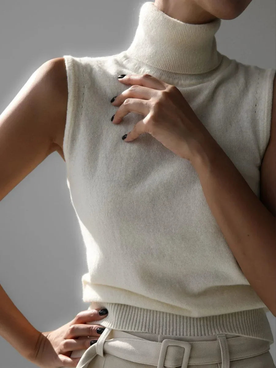 Slim Fit Knit Sleeveless Turtleneck Tank Top for Women