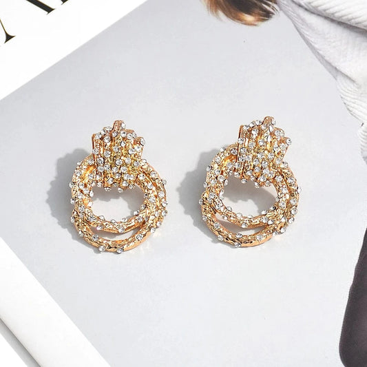 New Irregular Metal Gold Color Dangle Drop Earrings High-Quality Fashion Ctystals Jewelry Accessories For Women Wholesale