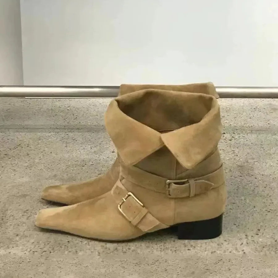 Vintage Suede Square Heel Boots