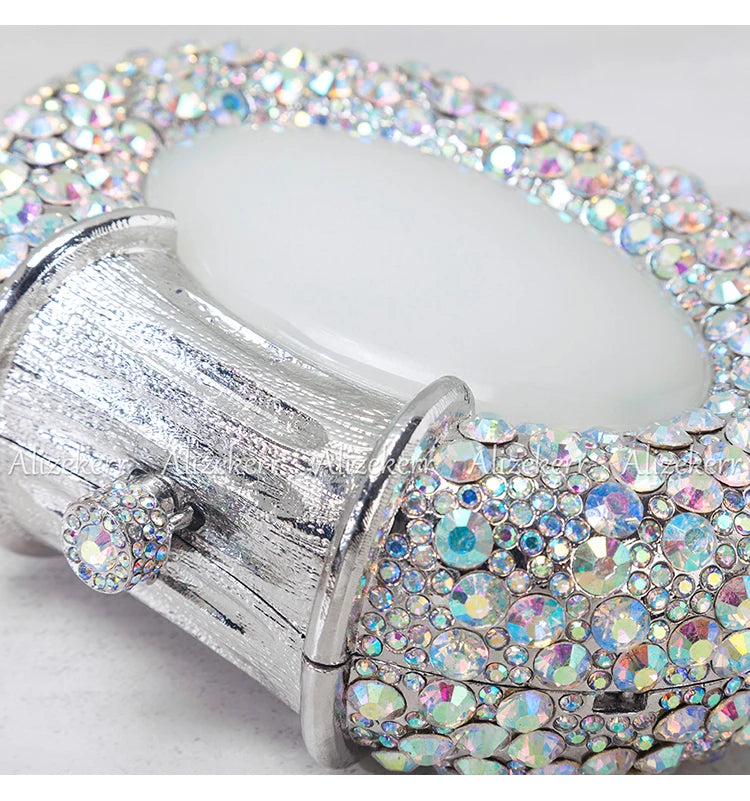 Shimmering Crystal Embellished Oval Evening Clutch for Women