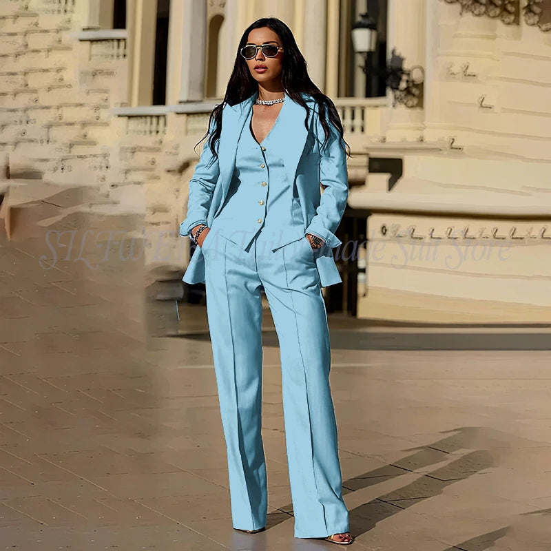 Sophisticated Slim Fit Three Piece Blazer Set For Women