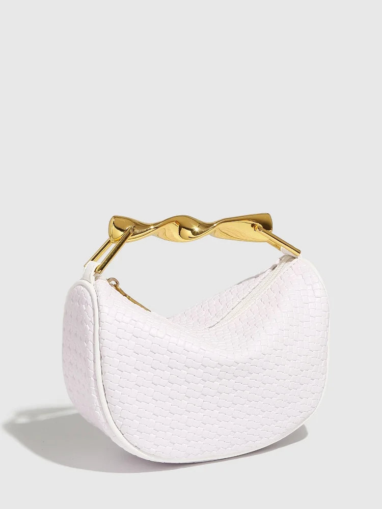 Gold Handle Brand Handwoven Handbag Casual Fashion Bow Design Purse Exquisite High-end Leather Brown Zipper Luxury Shoulder Bags