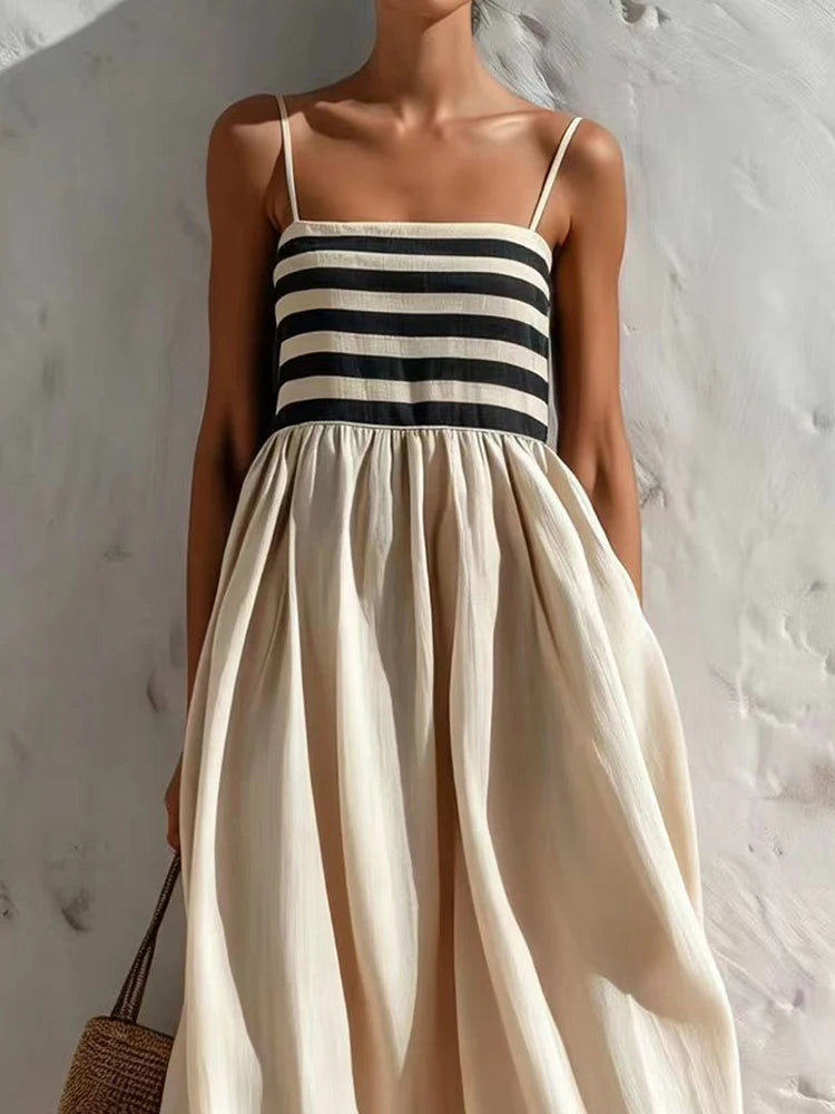 Striped Backless Spaghetti Strap Maxi Dress for Women