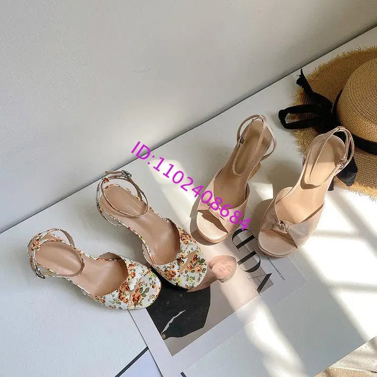 Summer Satin Peep Toe Slingback Wedge Platform Bow Sandals for Women