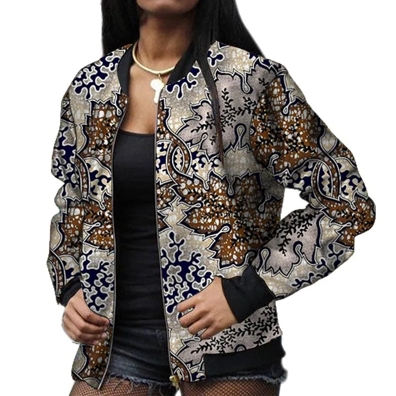 Stylish Elastic Waist African Print Jacket for Women